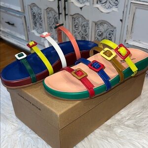 NEW Charlotte Stone Juliette Kingston Multicolor Rainbow Strappy Sandals Size 7
